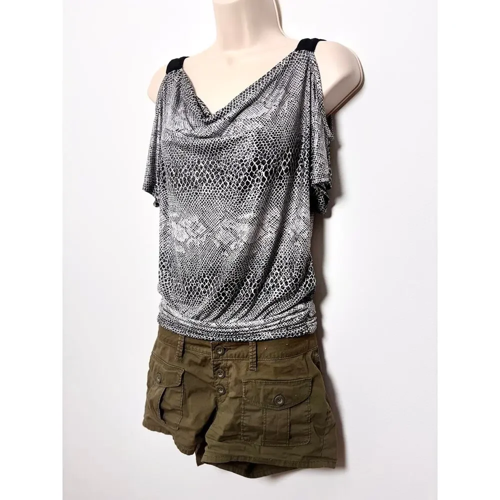 Vtg Y2K Byer California Snakeskin Print Cold Shoulder Top - Picture 1 of 5